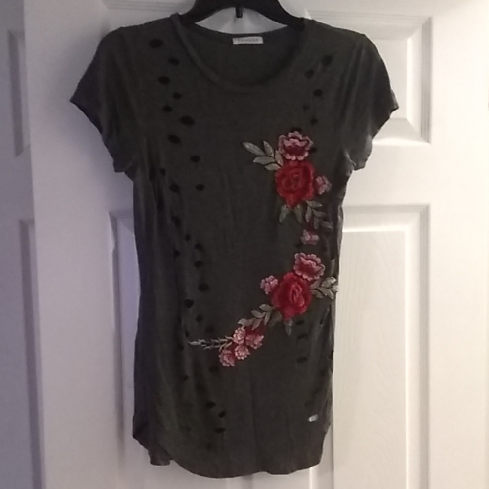 Floral, distressed t shirt - Picture 1 of 2